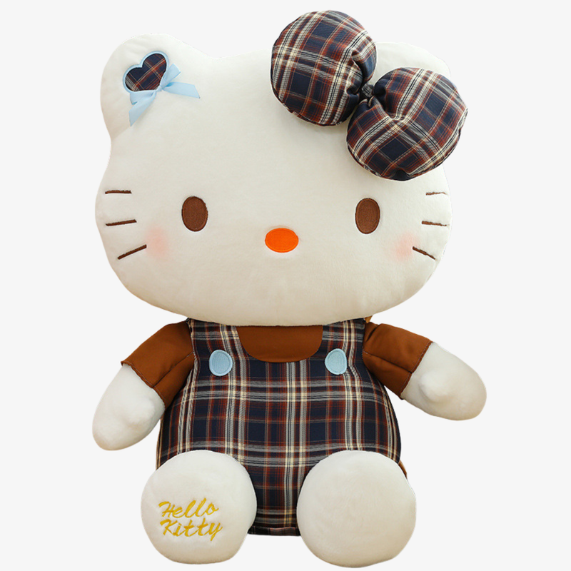 Peluche “Hello Kitty” – Tissu écossais Bleu & Marron