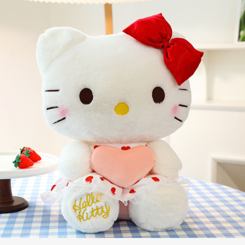 Peluche Hello Kitty tenant un cœur rose – Ultra douce et câline