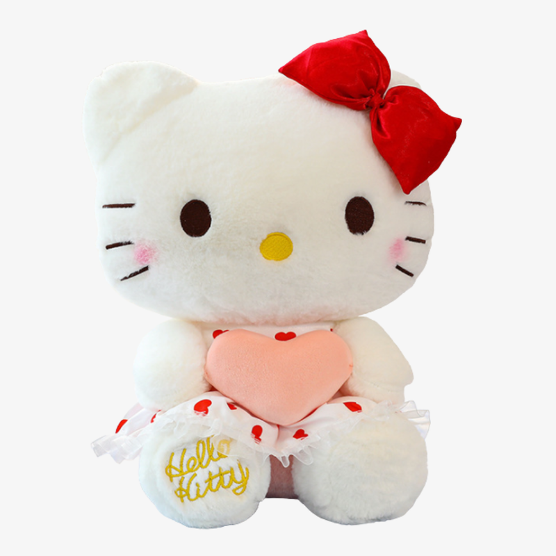 Peluche Hello Kitty tenant un cœur rose – Ultra douce et câline