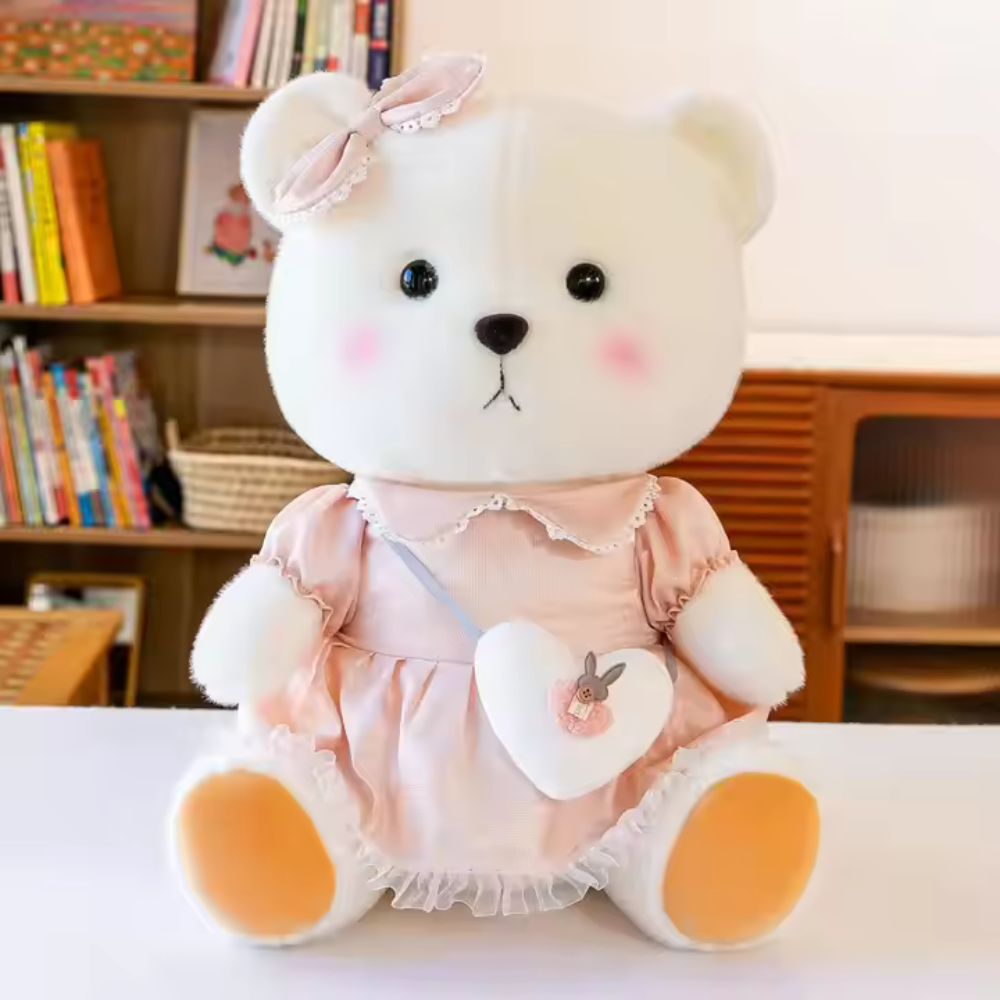 Cute Ours en Peluche 55 cm avec Robe - Disponible en Rose et Vert