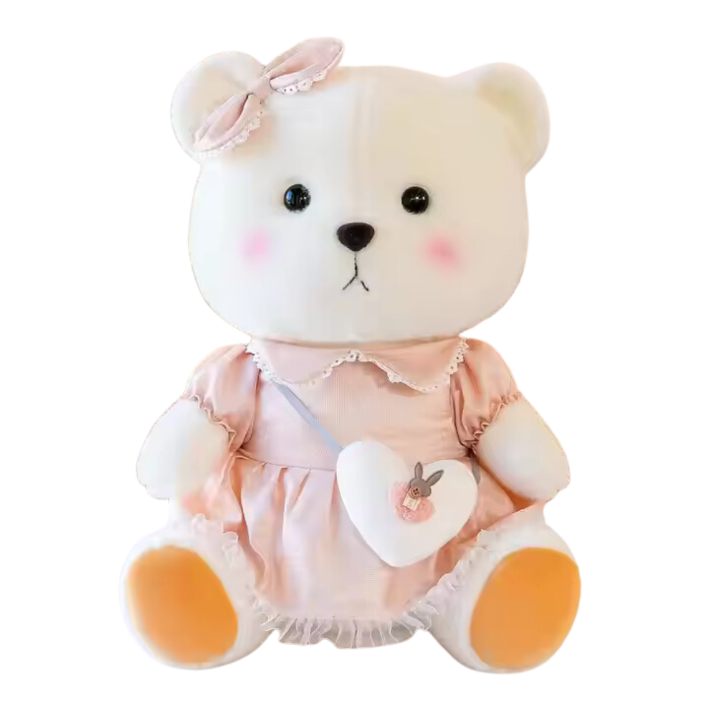 Cute Ours en Peluche 55 cm avec Robe - Disponible en Rose et Vert