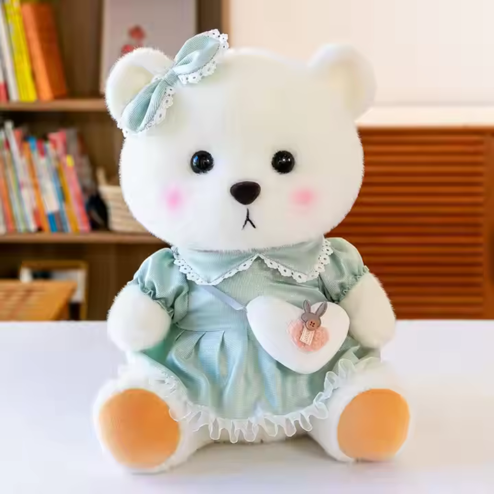 Cute Ours en Peluche 55 cm avec Robe - Disponible en Rose et Vert