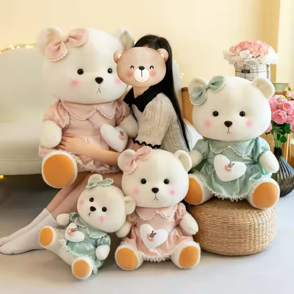 Cute Ours en Peluche 55 cm avec Robe - Disponible en Rose et Vert